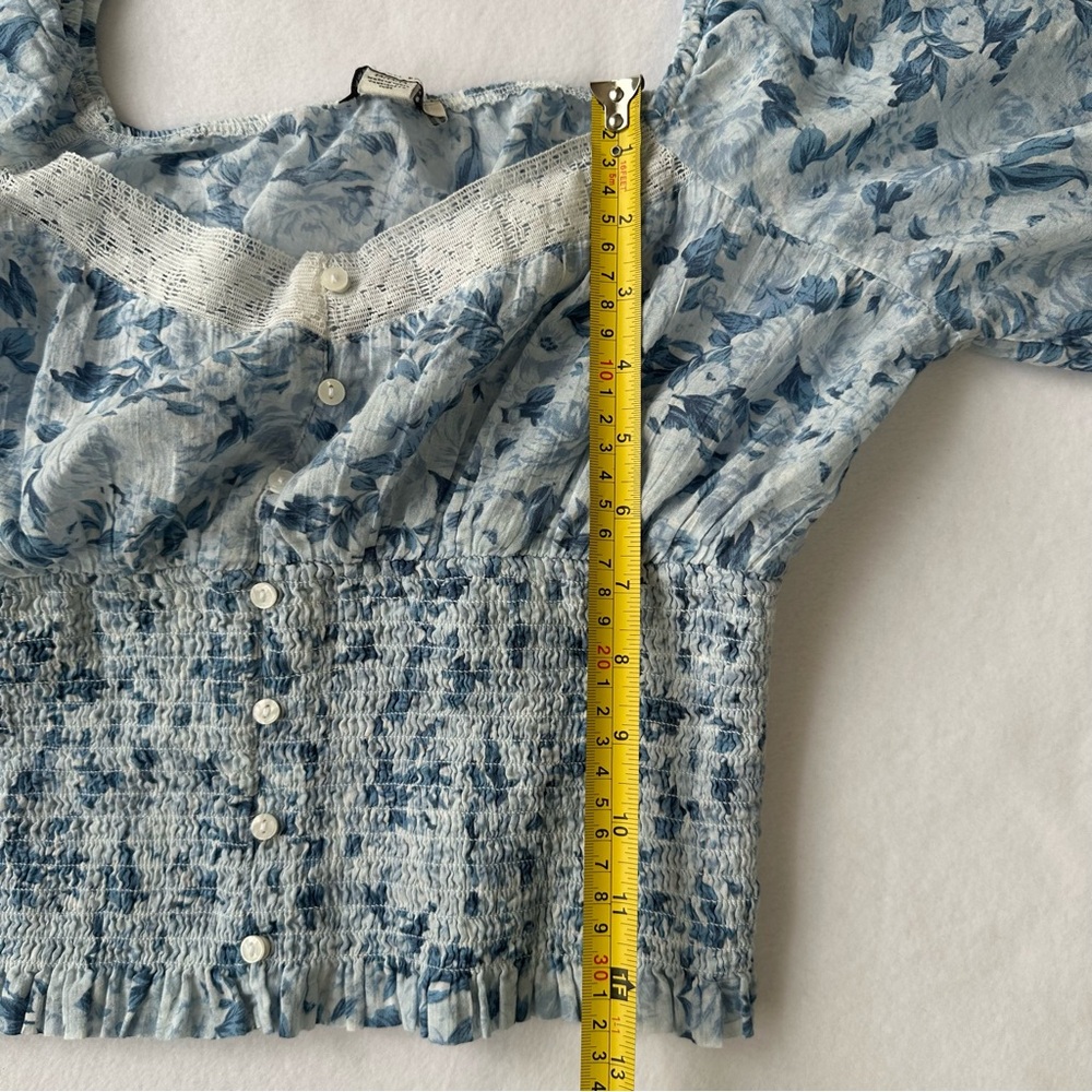 American Eagle Off The Shoulder Boho Floral Crop Top Lace Ruffle Cotton Size M - Picture 8 of 11